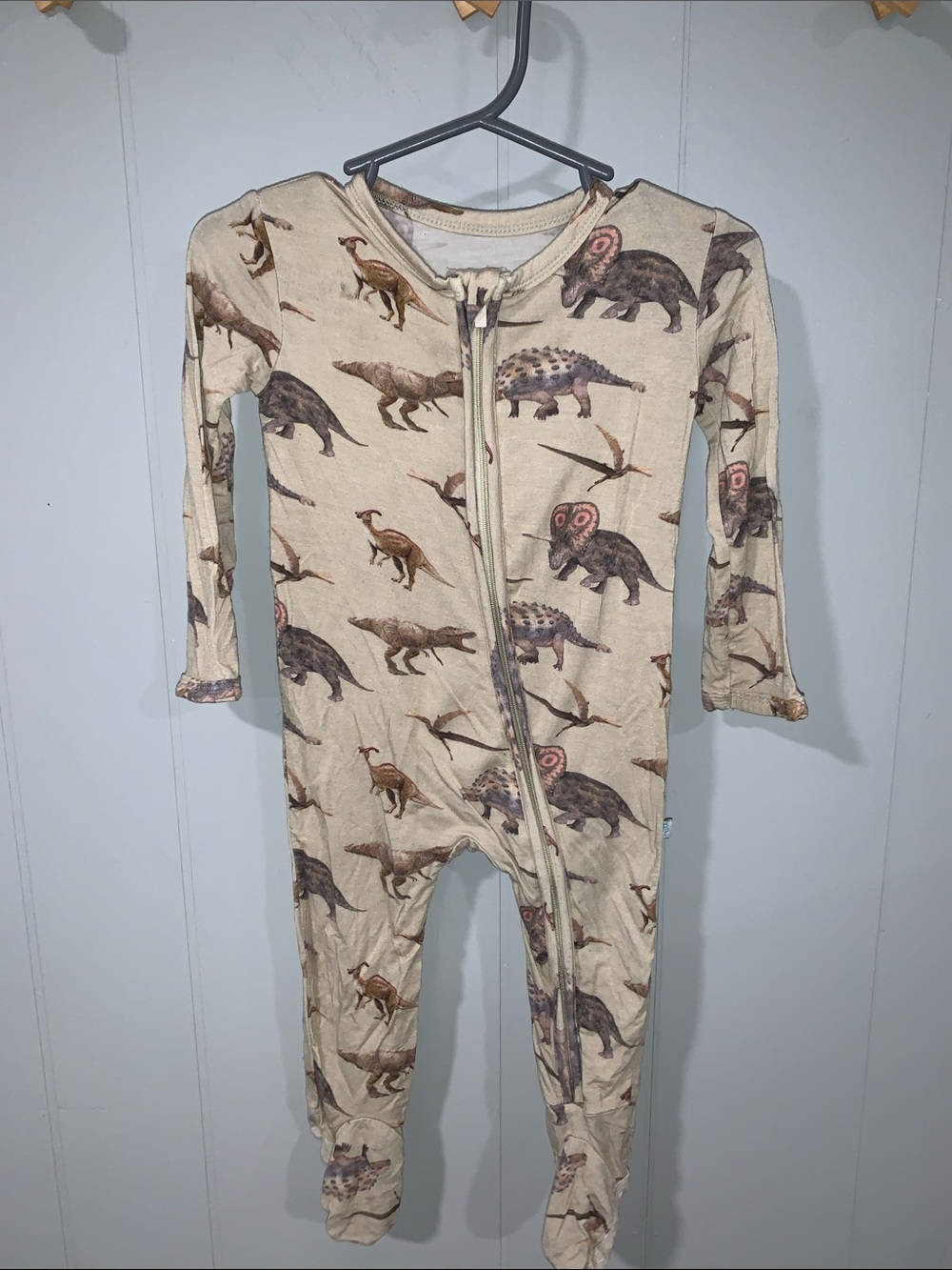 Posh Peanut Bamboo Buddy Dinosaur Print Zippered 9-12m Footie Pajama